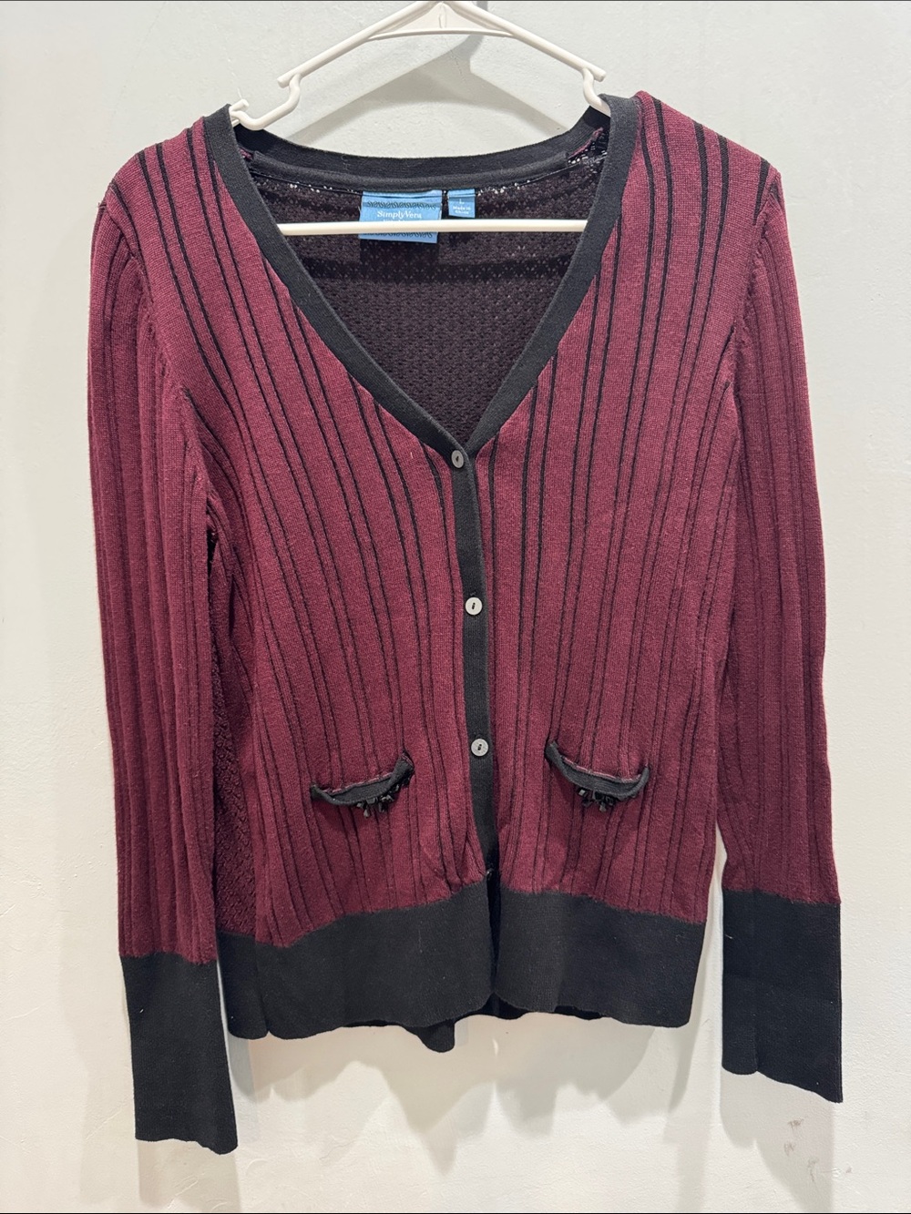 Simply Vera Vera Wang Women's size LARGE Ribbed Cardigan sweater outdoor knit